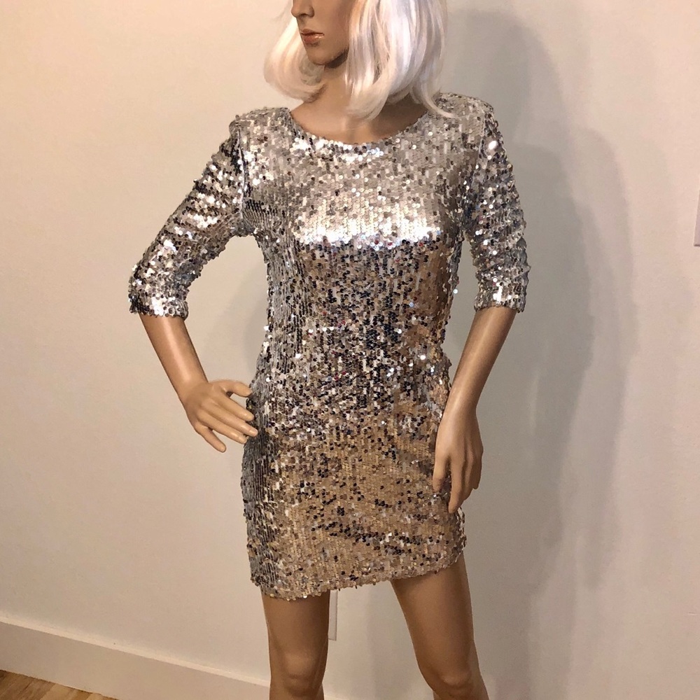 Silver sequin party dress. Blaque Label small